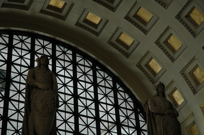 Statues adorn the interior of Union Station