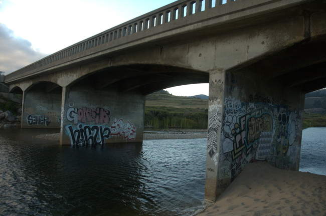 Graffiti adorns the bridge 
