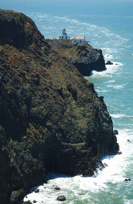 Jagged coastline and the lighthouse at Point Bonita